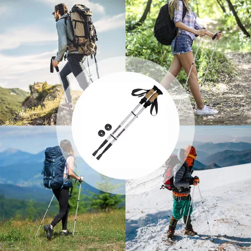 Bastone da Trekking Ultra-leggero Regolabile 65-135 cm, Argento