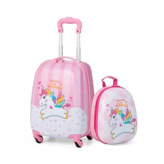 Set valigia trolley e zaino per bambini, unicorno