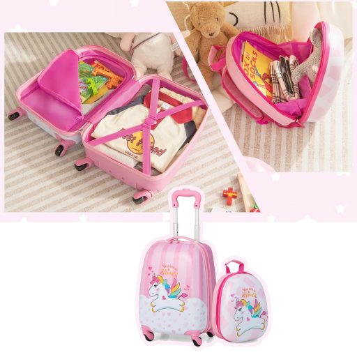 Set valigia trolley e zaino per bambini, unicorno