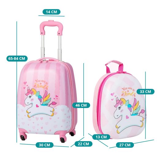 Set valigia trolley e zaino per bambini, unicorno