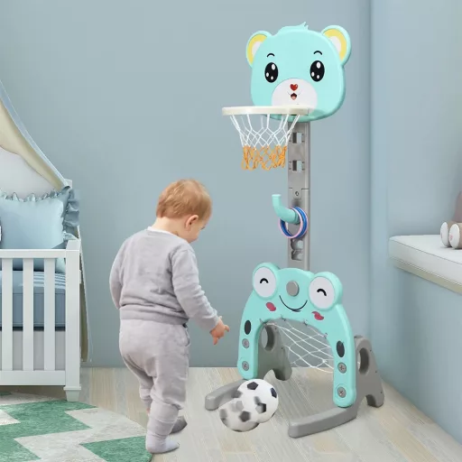 Canestro da Basket Regolabile 3-in-1 con Anelli, Blu
