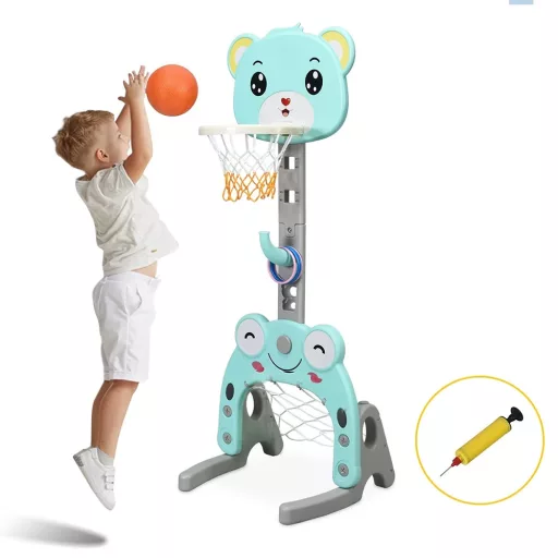 Canestro da Basket Regolabile 3-in-1 con Anelli, Blu