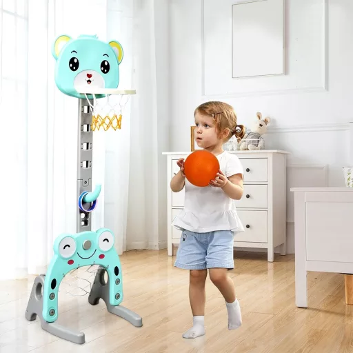 Canestro da Basket Regolabile 3-in-1 con Anelli, Blu