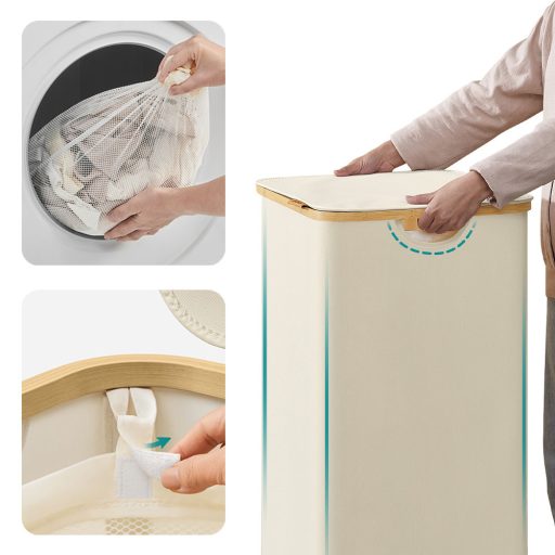 Cesto per la Biancheria con Fodera in Rete Rimovibile