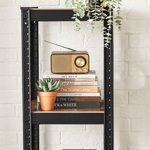 Scaffale in acciaio rustico a 5 ripiani con altezza regolabile per soggiorno o ufficio