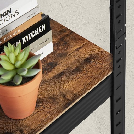 Scaffale in acciaio rustico a 5 ripiani con altezza regolabile per soggiorno o ufficio