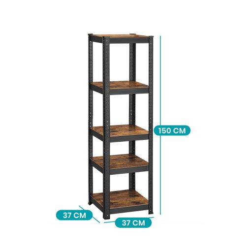 Scaffale in acciaio rustico a 5 ripiani con altezza regolabile per soggiorno o ufficio