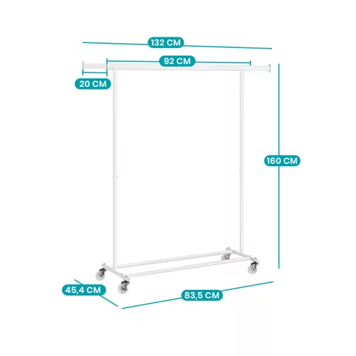 Stendibiancheria regolabile in altezza con ruote - Bianco, capacità 90 kg, ruote a 360°