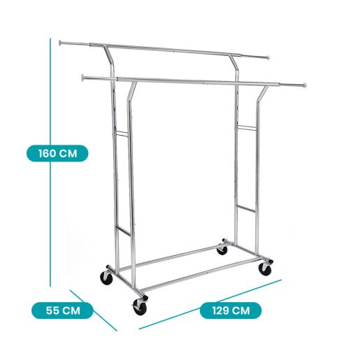 Stendino per abbigliamento regolabile in cromo con ruote industriali - capacità di 110 kg