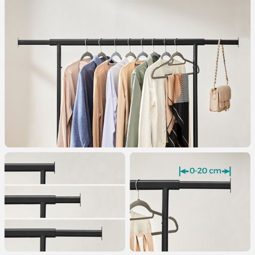 Stendibiancheria regolabile in altezza con ruote - Nero, capacità 90 kg, estensibile 92-132 cm