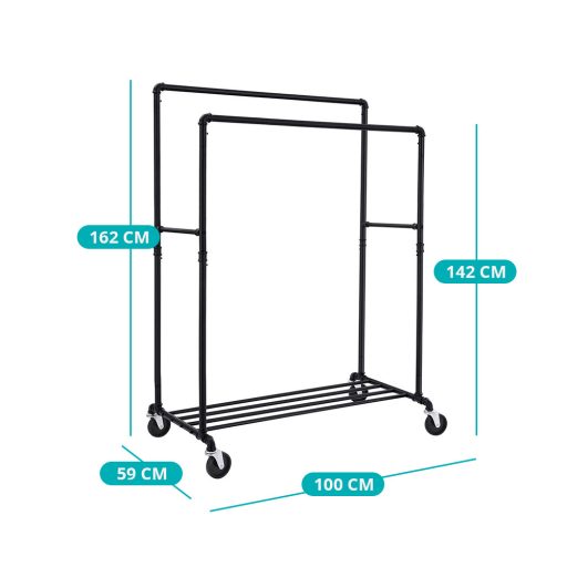 Rack per abiti a doppio braccio nero con capacità di 110 kg - Stile industriale