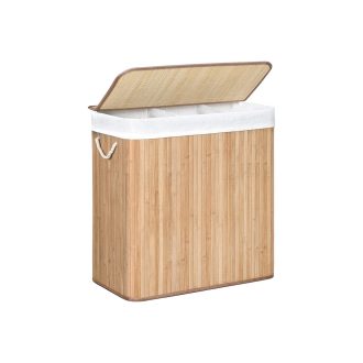   Cestino per la biancheria in bambù con 3 scomparti, capacità di 150L, sacchetto rimovibile e lavabile