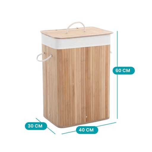 Cesto per la biancheria in bambù stretto con sacchetto rimovibile e lavabile, capacità di 72 litri