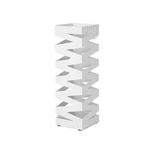 Supporto per ombrelli in metallo bianco moderno con motivo zigzag e vassoio raccogligocce