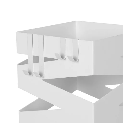 Supporto per ombrelli in metallo bianco moderno con motivo zigzag e vassoio raccogligocce