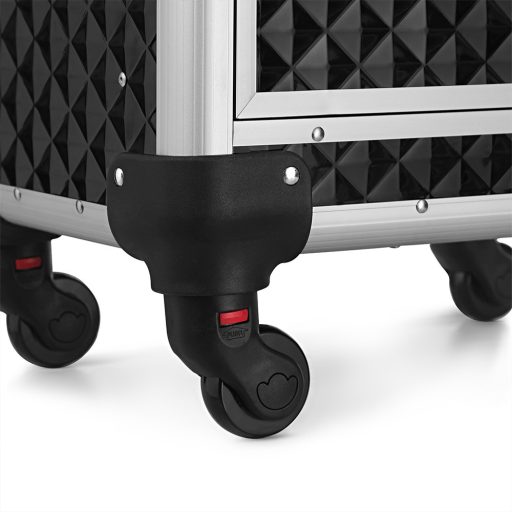 Valigia per trucco professionale con ruote e lucchetto, 34x27x57 cm, ABS e alluminio neri