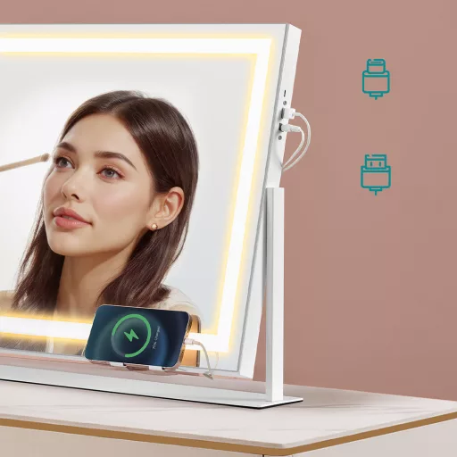 Specchio per Trucco LED con Supporto per Telefono