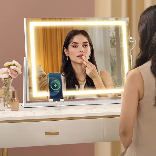 Specchio per Trucco LED con Supporto per Telefono