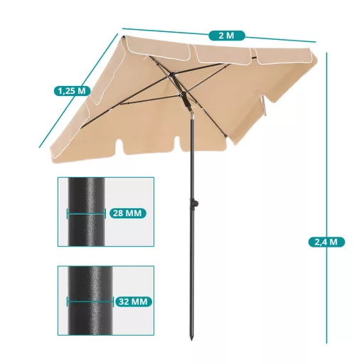 Ombrellone Regolabile con Borsa, 2x1.25m Noce