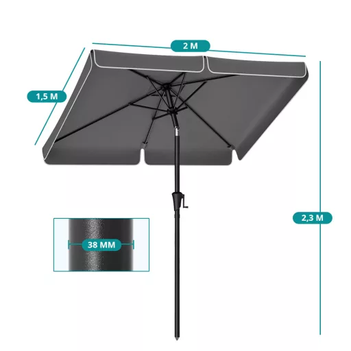 Parasol Regolabile 2x1.5m Grigio