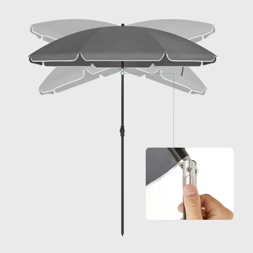 Parasol Rotondo Regolabile con Borsa, Grigio