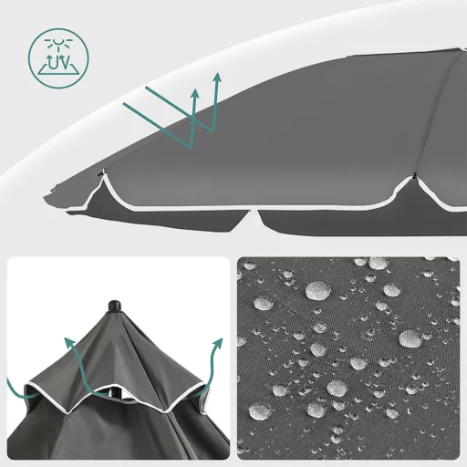 Parasol Rotondo Regolabile con Borsa, Grigio