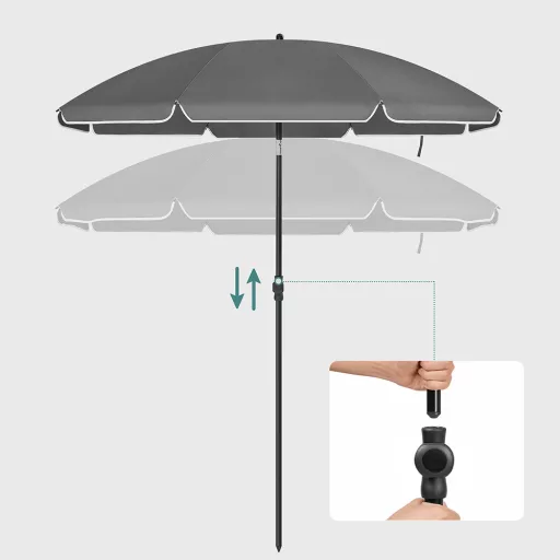Parasol Rotondo Regolabile con Borsa, Grigio