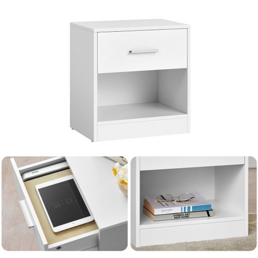 Comodino bianco classico con cassetto e ripiano aperto - 39x27,6x41cm