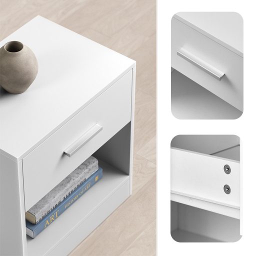 Comodino bianco classico con cassetto e ripiano aperto - 39x27,6x41cm