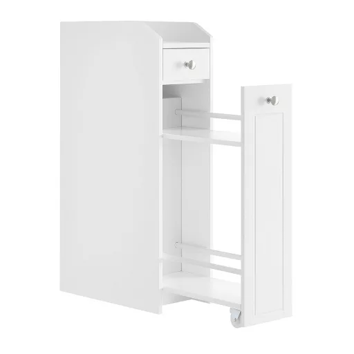 Armadio da bagno stretto - Design in MDF a 4 ripiani con cassetto scorrevole