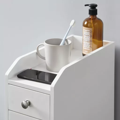 Armadio da bagno stretto - Design in MDF a 4 ripiani con cassetto scorrevole