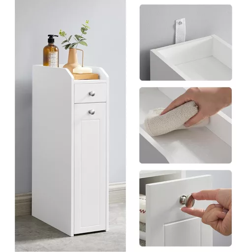 Armadio da bagno stretto - Design in MDF a 4 ripiani con cassetto scorrevole