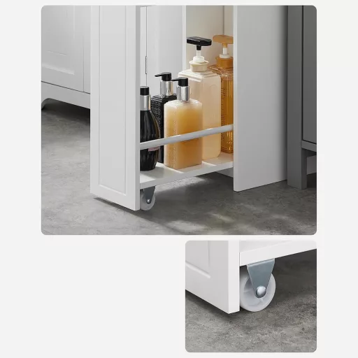 Armadio da bagno stretto - Design in MDF a 4 ripiani con cassetto scorrevole