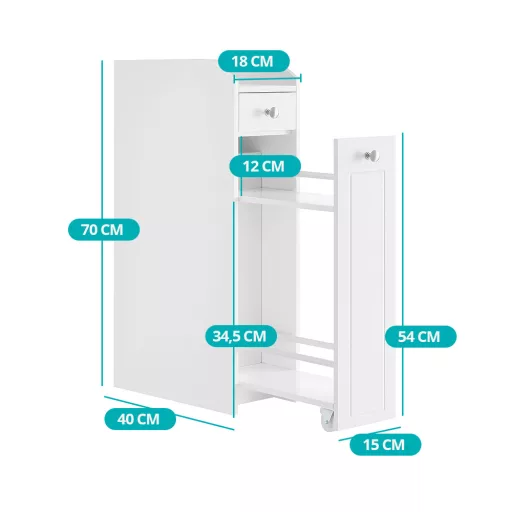 Armadio da bagno stretto - Design in MDF a 4 ripiani con cassetto scorrevole