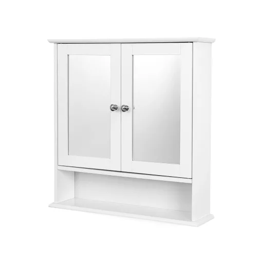Armadio da bagno bianco a muro con specchi e ripiano regolabile