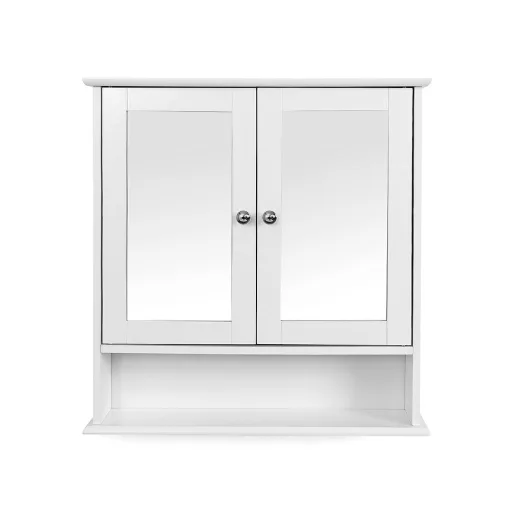 Armadio da bagno bianco a muro con specchi e ripiano regolabile