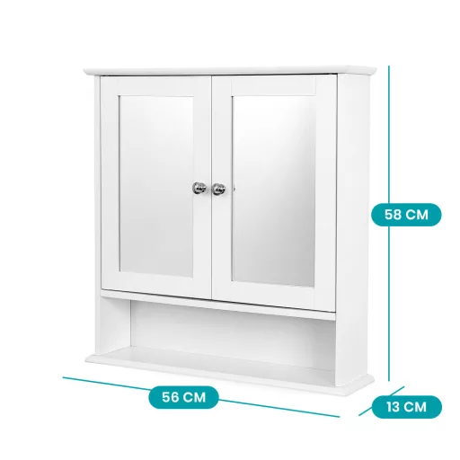 Armadio da bagno bianco a muro con specchi e ripiano regolabile