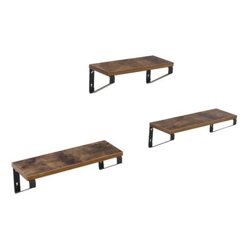 Set di mensole da parete rustiche marroni in 3 pezzi con struttura in metallo