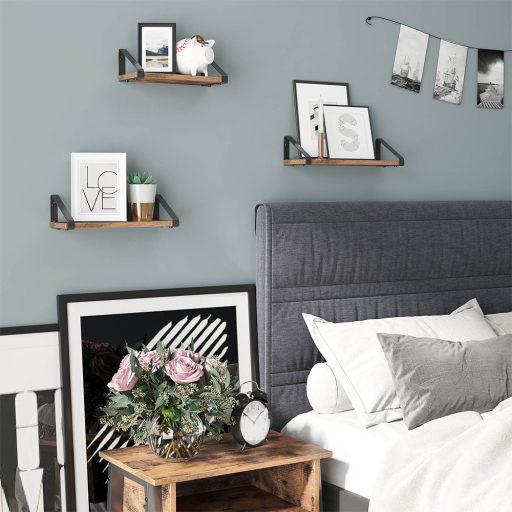 Set di mensole da parete rustiche marroni in 3 pezzi con struttura in metallo