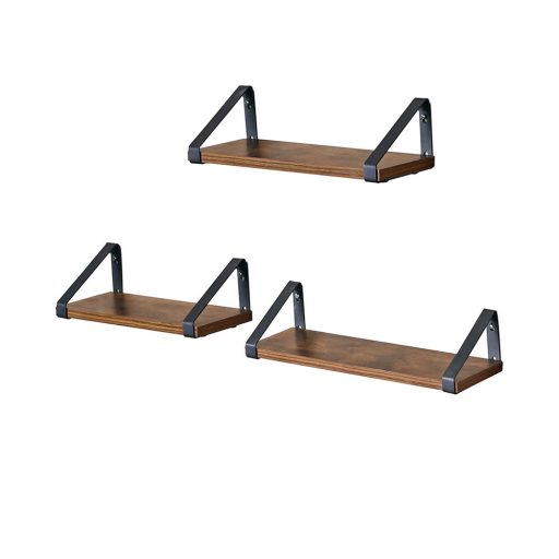 Set di mensole da parete rustiche marroni in 3 pezzi con struttura in metallo