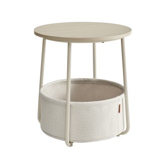 Tavolino da caffè rotondo con cestino in tessuto