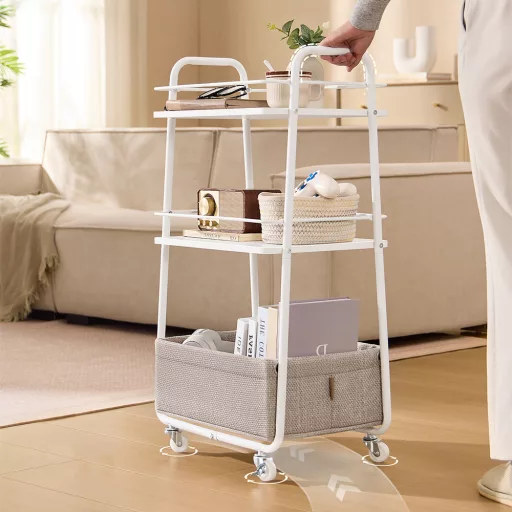 Carrello di Stoccaggio Mobile con Cesto in Tessuto