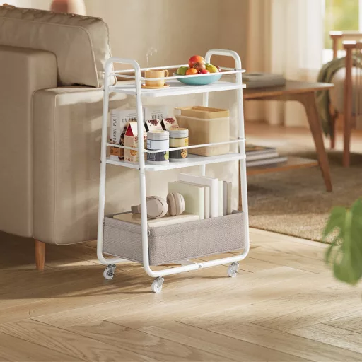 Carrello di Stoccaggio Mobile con Cesto in Tessuto