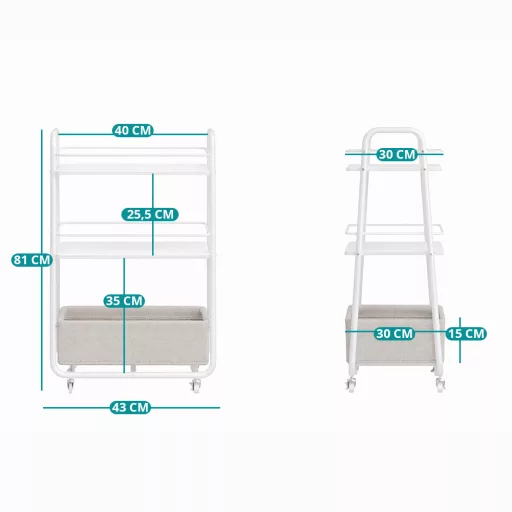 Carrello di Stoccaggio Mobile con Cesto in Tessuto